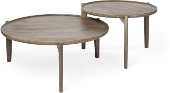 Cleaver Nesting Coffee Tables (Set of 2 - Round Brown Solid Wood) 
