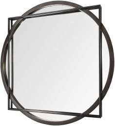 Norbert Wall Mirror (Round-Square Black Wood & Metal Frame Mirror) 