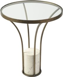 Jacinta End Table (II - Round Glass Top Metal & Marble Pedestal) 