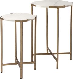 Vincent End Table (Set of 2 - White Marble & Gold Iron) 