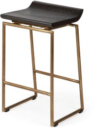 Givens Counter Stool (Brown Wood Seat Gold Metal Frame Stool) 