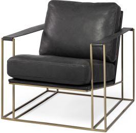 Watson Accent Chair (Black Leather & Gold Metal) 