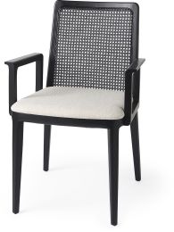 Clara Dining Chair (Armrests - Cream Fabric & Black Wood) 