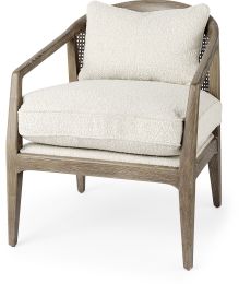 Landon Accent Chair (Light Brown Wood with Cream Fabric Seat) 