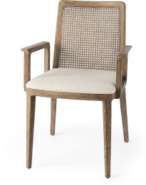 Clara Dining Chair (Armrests - Cream Fabric & Brown Wood) 