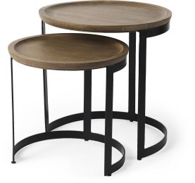 Aisley Accent Nesting Table (Set of 2 - Light Brown Wood with Black Metal) 
