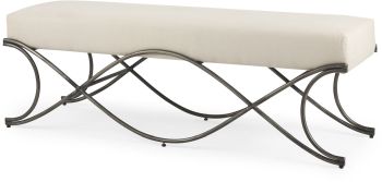 Ayla Bench (Cream Fabric Seat with Antique Nickel Frame) 