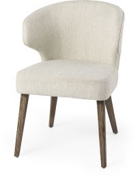 Niles Wingback Dining Chair (Cream Fabric Seat with Medium Brown Wooden Legs) 