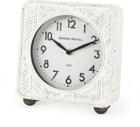 Karl Table Clock (Rustic White Iron Rounded Square) 