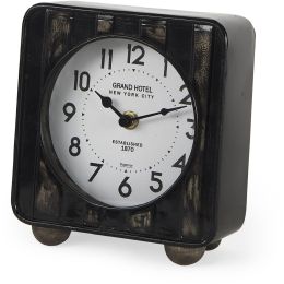 Karl Table Clock (Rustic Black Iron Rounded Square) 