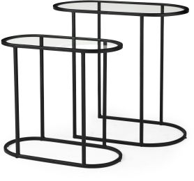 Celine Accent Table (Set of 2 - Black & Silver Metal & Glass) 