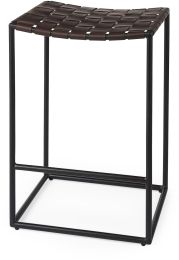 Clarissa Counter Stool (Brown Leather & Black Metal) 