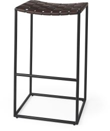 Clarissa Bar Stool (Dark Brown Woven Leather Seat with Black Metal Frame) 