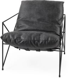 Leonidas Accent Chair (Black Faux Leather & Black Metal) 