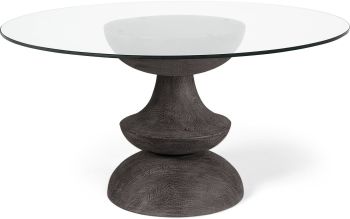 Crossman Dining Table (Glass Glass & Brown Wood) 