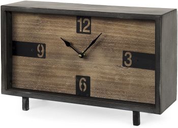 Harvey Table Clock (Black Metal & Wood Rectangular et) 