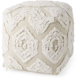 Ekanta Pouf (Cream & Beige Patterned Cotton) 