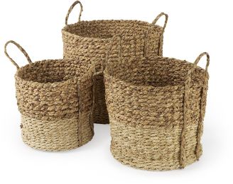 Morocco Basket with Handles (Set of 3 - Brown Two Tone Water Hyacinth & Cornhusk Round) 