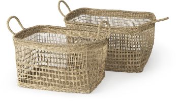 Bellisa Basket with Handles (Set of 2 - Medium Brown Seagrass Rectangular) 