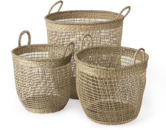 Bowie Basket with Handles (Set of 3 - Medium Brown Seagrass Round) 