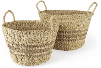 Vance Basket with Handles (Light Brown Palm Leaf & Seagrass Round) 
