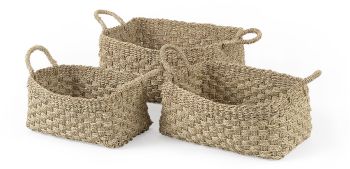 Emra Baskets (Set of 3 - Light Brown Seagrass Rectangular Basket with Handles) 