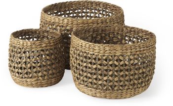 Dakota Baskets (Set of 3 - Medium Brown Seagrass Round Basket) 