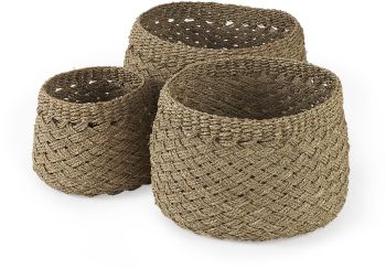 Jarek Baskets (Set of 3 - Medium Brown Seagrass Basket Cross Weave Round Basket) 