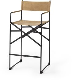 Direttore Counter Stool (Brown Leather & Black Iron) 