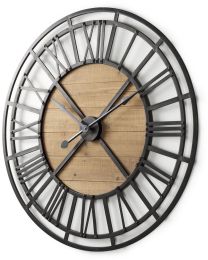 Lewiston Wall Clock (42.1 In - Brown Wood & Black Metal) 