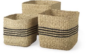 Cullen Baskets (Set of 3 - Grey Twisted Seagrass Square Basket) 