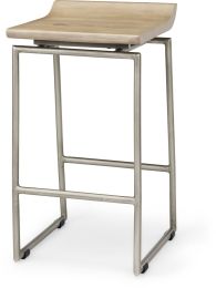 Givens Counter Stool (Brown Wood & Silver Metal) 