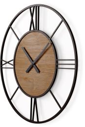 Brielle Wall Clock (Black Iron & Brown Wood) 