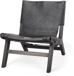 Elodie Accent Chair (Black Leather & Black Wood) 