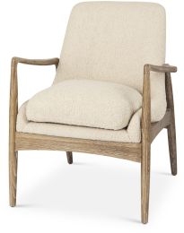Westan Accent Chair (Cream Boucle Fabric & Brown Wood) 
