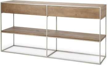 Morris Console Table (Brown Wood & Silver Metal) 