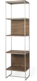 Morris Shelving Unit (4-Tier - Brown Wood & Silver Metal) 