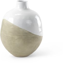 Amos Floor Vase (24.4H - White and Beige Ceramic) 
