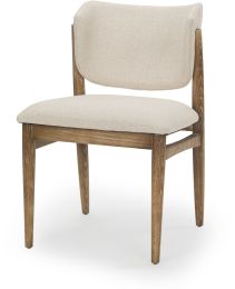 Cline Dining Chair  (Cream Fabric & Brown Wood) 