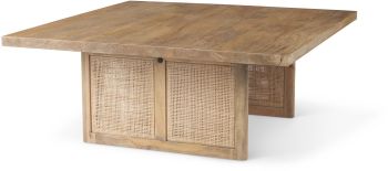 Grier Coffee Table (Light Brown Wood & Cane Accent) 