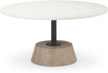 Maxwell Coffee Table (White Marble & Light Wood Black Metal) 
