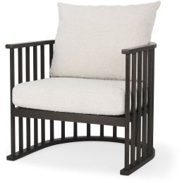 Kopari Accent Chair  (White Boucle Fabric & Dark Brown Wood) 