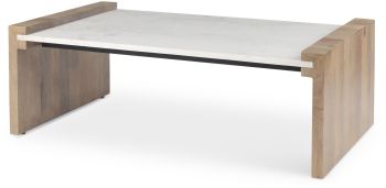 Athens Coffee Table (Light Brown Wood & White Marble) 