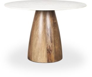 Allyson Dining Table (White Marble & Medium Brown Wood) 