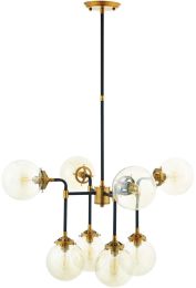 Ambition Amber Glass And Antique Brass 8 Light Pendant Chandelier 