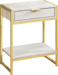 Ramygala End Table (Beige Marble with Gold Base)) 