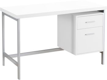 Biri Computer Desk (White, Silver) 