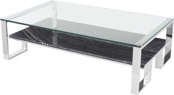 Tierra Coffee Table (Black Wood Vein with Silver Base) 