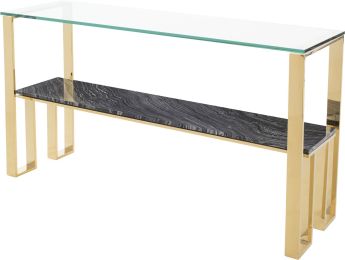 Tierra Console Table (Black Wood Vein with Gold Base) 