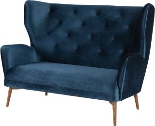 Klara Double Seat Sofa (Midnight Blue with Walnut Legs) 